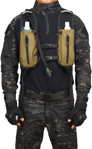 Running Hydration Vest Pack Tactical 3L Water Bladder Backpack Bag for Cycling Marathon Hiking Daypack Men & Women - color: Brown Khaki Tan