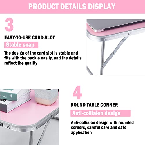 Portable Folding Table - Small Outdoor Folding Table, Suitable for Travel, Camping, Beach, Barbecue, Picnic, Party, Patio (Pink) - color: Pink