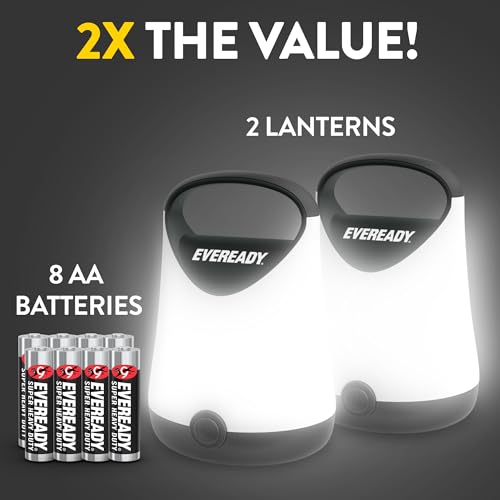 Eveready LED Camping Lantern X-250 (2-Pack), Super Bright Tent Lights, Rugged Water Resistant LED Lanterns, 100 Hour Run-time (Batteries Included), Black - color: Black, size: 2-Pack