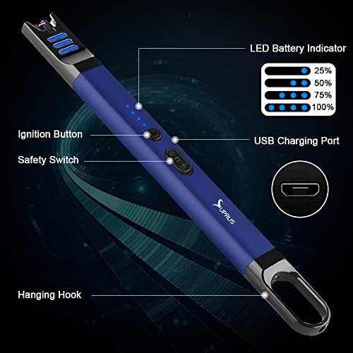 SUPRUS Candle Lighter Electric Arc Lighter Windproof Flameless USB Rechargeable Lighter with LED Light for Candle Camping BBQ Cooking (Blue) - color: Blue