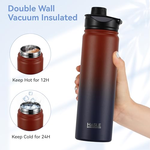 HASLE OUTFITTERS Insulated Water Bottle 22 oz Double Wall Stainless Steel Water Bottle Wide Mouth with Straw Lid & Spout Lid Keeps Cold or Hot(Ruby Purple Gradient,1) - color: Ruby Purple Gradient, size: 22 Ounces