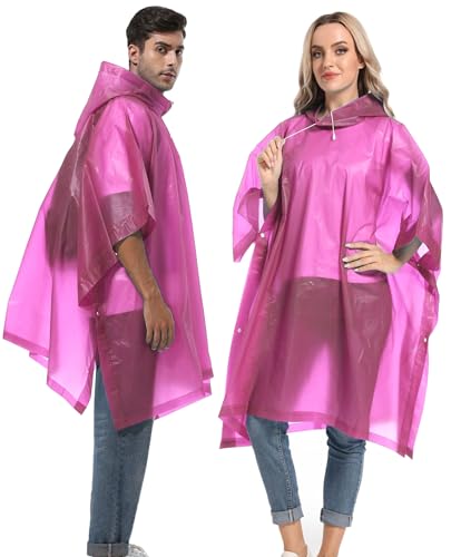 Reusable Rain Ponchos with Drawstring Hood for Adults, Waterproof Thicken Rain Coat, 2 Packs - color: A3_pink (2-pack)