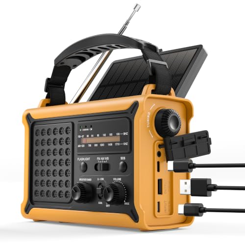 Emergency Radio with Hand Crank & Solar, NOAA Weather Band, AM/FM, 12000mAh - color: Yellow + Black