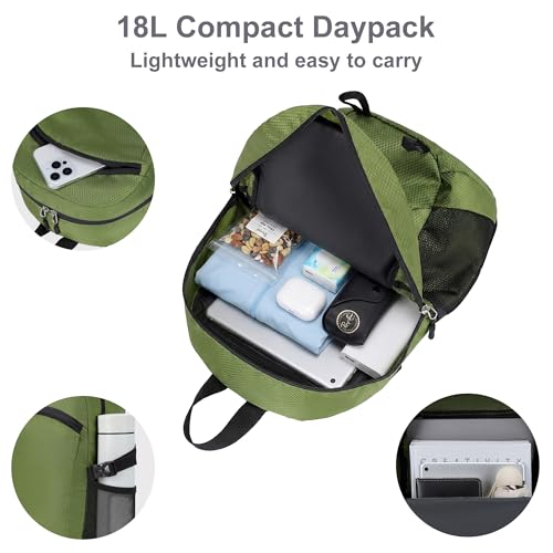 Lightweight Hiking Backpack 18L Packable Foldable Small Daypack Collapsible Travel Bag Water-Resistant for Women Men (Green) - color: Green, size: Small