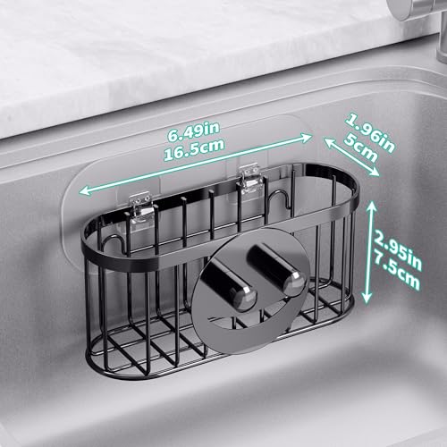 HapiRm Sink Caddy Sponge Holder - 2 Installation Ways Kitchen Sink Organizer with Smiley Face Sponge Holder, Stainless Steel Kitchen Caddy - Black - color: Black, size: with Smiley Sponge Holder