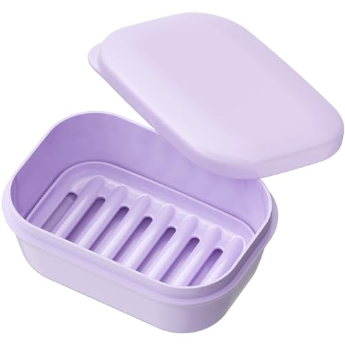 Quatish Leakproof Soap Dish with Lid & Draining Layer, Shatterproof Travel Bar Soap Holder Case Container, Portable Travel Size Toiletries Essentials for Camping, Gym, Bathroom, Purple - color: Purple, size: Medium