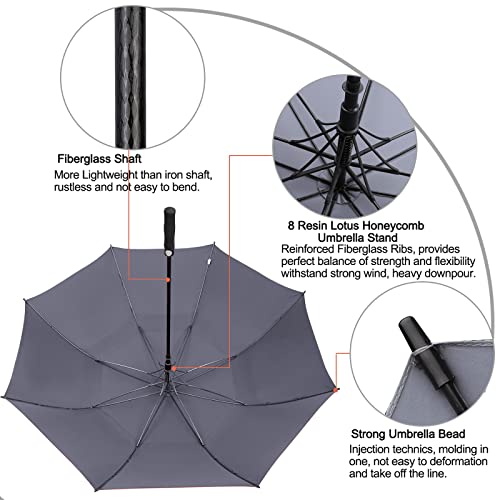 G4Free 47/54/62/68/72 Inch Golf Umbrella Windproof Auto Open Large Umbrella | Oversized Stick Umbrella, Extra Large, Vented Double Canopy, Waterproof 210T Pongee Fabric, Fiberglass Frame, EVA Foam Handle - color: Grey, size: 54 inch