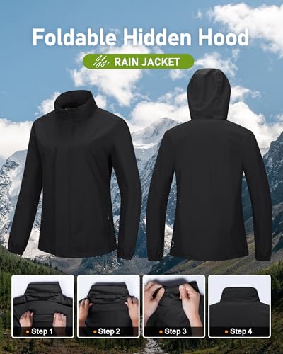 Outdoor Ventures Women's Rain Jackets Lightweight Waterproof RainCoats - color: Black, size: Large