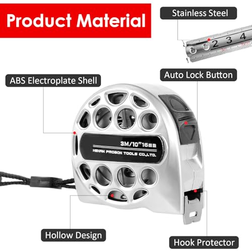 Tape Measure 10ft Stainless Steel Measuring Tape Hollow Design Auto Lock