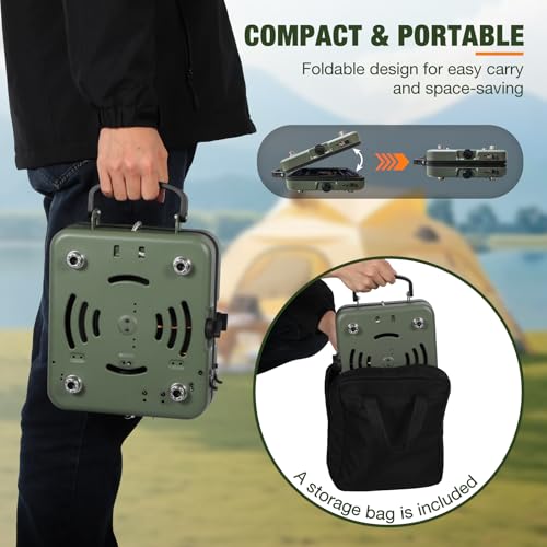 2 Burner Propane Camping Stove,Portable Folding Gas Stove for Camping with 17200 BTU,Two Adjustable Burners with Easy Carrying Handle&Inlet Gas Pipe,Outdoor Camp Stove for Camping Backpacking - color: Green Camping Stove