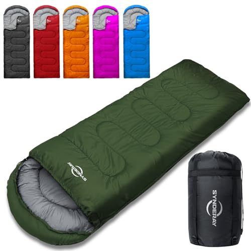 Sleeping Bags for Adults Cold Weather & Warm - Backpacking Camping Sleeping Bag Girls Boys - Lightweight Compact with Compression Sack - color: 50-80°F Everyday 3 Season-Green