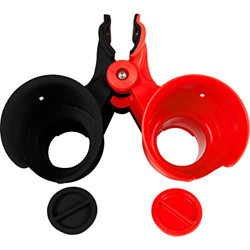 ROBOCUP, (Red & Black), Patented Clamp On Boat Cup Holder | Multifunction Dual Drink Caddy for Fishing Poles, Tools, Net, Gaff | Portable Storage for Boating, Beach, Umbrellas, Golf Carts, Strollers - color: Black & Red, size: Standard Spring