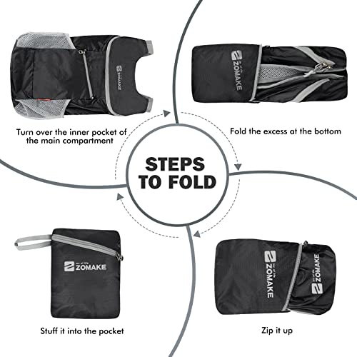 ZOMAKE Lightweight Packable Backpack, 14L Small Foldable Daypack for Hiking - color: Black, size: 14L
