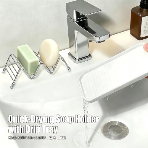OZNER Wavy Soap Dish for Shower, 304 Stainless Steel Shampoo Bar Holder with Removable Drip Tray, Self Draining Quick Dry Bar Soap Holder for Shampoo Bars, Conditioner Bars & Soap, 1 Pack - size: M(7.4"*3.2")