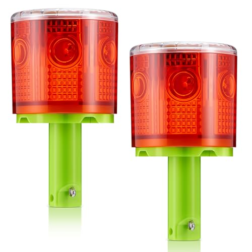 2 Pcs Solar Strobe Warning Traffic Light 360 Degree Single Column IP65 Waterproof Emergency Strobe Flashing Barricade Safety Road Construction Traffic Light(Red,Stand) - color: Red, size: Stand