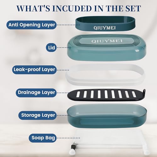 Shampoo Bar Holder and Soap Case | Leakproof Travel Container with Lid & Drain Tray | Includes Silicone Strap and Mesh Soap Bag | for Bathroom, Shower, Camping, Gym Travel (Blue, Large) - color: Blue Style A-large