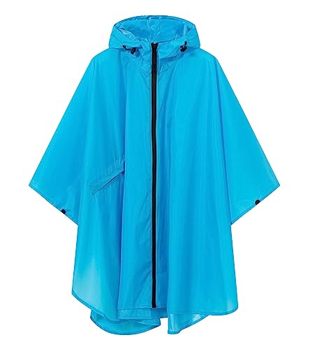 SaphiRose Lightweight Kids Rain Poncho Waterproof Jacket Zipper Up Rain Coat - color: Blue, size: 5-7 Years