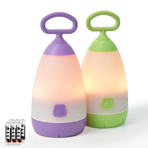 2-Pack Kids Lantern & Night Light Battery Powered, Purple & Green - color: Purple & Green