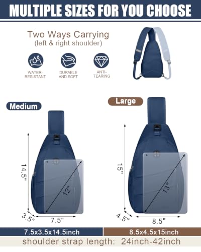 Pritent Crossbody Bags for Women Men Trendy Sling Bag Backpack Casual Chest Bag with Convertible Shoulder Strap - color: Navy Blue, size: Medium