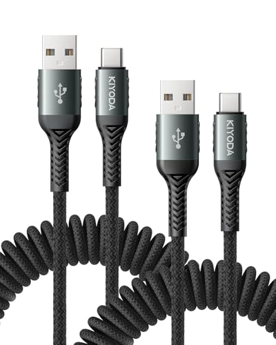 USB to USB C Cable [2Pack 3FT] Coiled USB C Cable Fast Charging 60W-Black | USB A to USB C Cable for CarPlay, iPhone USB C Cable Durable Braided USB C Cord for iPhone 17 16 15 Pro Max/Samsung Galaxy - color: Black, size: 3FT - 2Pack, style: USB A to USB C