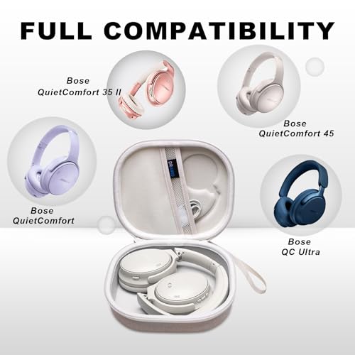 Hard Case for Bose QuietComfort, QC, QC 45 Headphone, Cream | Compatible with Bose QC Ultra, QC 35, QC 35 II, QC45 SE, QC SE Over Ear Noise Cancelling Headphones, Travel Storage Bag - color: Cream