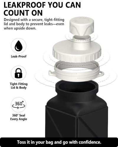BEAUTAIL Collapsible Water Bottles 21oz/610mL, Silicone Travel Water Bottle - color: Black+Dark Blue