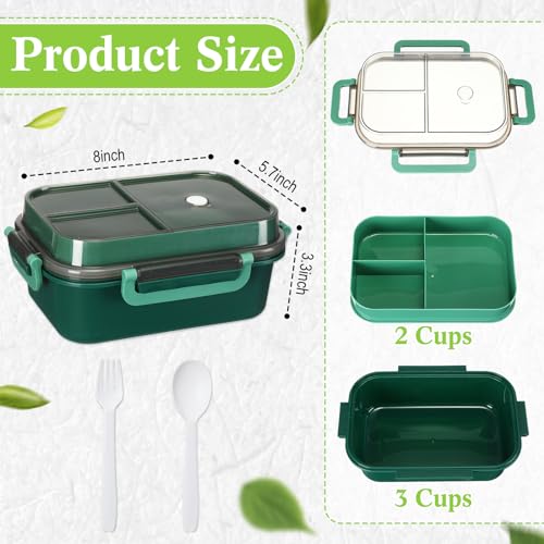 Hushee 3 Pack 42 oz Bento Lunch Box 2 Layers 3 Compartments Bento Plastic Box for Adults, Microwave Dishwasher and Freezer Safe Lunch Snack Containers and Cutlery for Travel, Back to School, Office