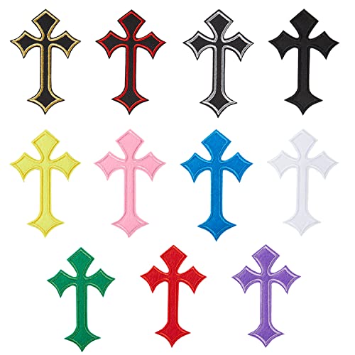 11pcs Cross Patches, Iron on/Sew on Cross Applique Patch, DIY Iron Patches for Jeans Hats Shirts Jackets Backpacks - color: 11pcs Cross