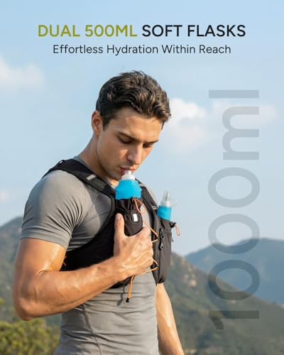 Sahara Sailor Running Vest for Women Men, 2PCS 500ml Soft Flasks, Adjustable Chest Waist Fit, Multi-Pockets, Lightweight Breathable Reflective Hydration Backpack for Running, Trail, Cycling, Hiking - size: L (42–50 in)