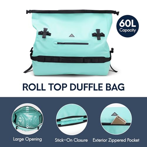 Haimont IPX7 Waterproof Roll-Top Dry Duffel Backpack | 60L/90L Sizes, 500D Tarpaulin, Welded Seams, Mesh Pockets, Boating & Kayaking - color: Ocean Green, size: 60L