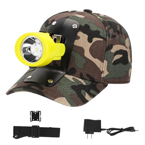 High Lumens LED Mining Headlamp with Hat - Waterproof, Durable, Long-Lasting Rechargeable Headlight, Adjustable Strap, Perfect for Miners Camping Hiking (KL3.0 Yellow with Hat) - color: KL3.0 Yellow with Hat