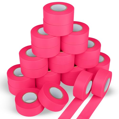 24 Pack Fluorescent Pink Flagging Tape, 1.18 in. x 150 ft | Non-Adhesive Plastic Ribbon Neon Marking Roll, Caution Tape,Tree Marking Tape Hunting Trail Tape,3.35 Mil - color: Pink, size: 1.18" x 150'
