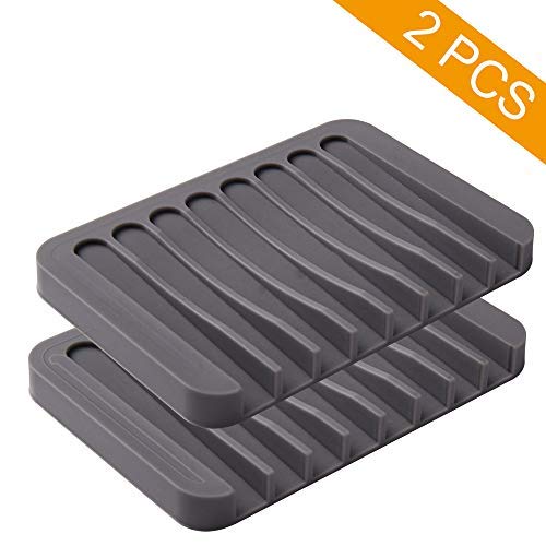 2PCS Soap Dish Holder, Premium Silicone Soap Dishes for Shower Bathroom Kitchen Sinks， Soap Tray Saver Drainer, Self-draining Waterfall, Non-Slip Design, Easy Cleaning (Gray) - color: Gray