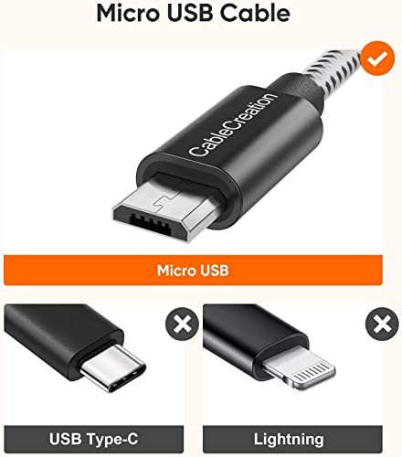 CableCreation Short Micro USB Cable, USB to Micro USB 24 AWG Triple Shielded Fast Charger Cable, Compatible with PS5/PS4, Raspberry Pi Zero, Chromecast, Phone, 0.5FT/6 inch Black - color: Black, size: 0.5FT