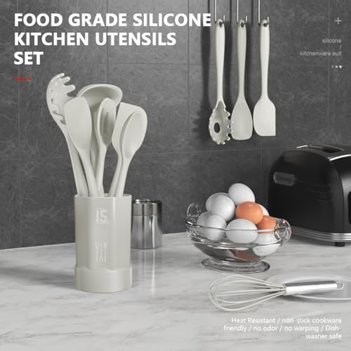 AOTHOD Silicone Cooking Utensils Set - 446°F Heat Resistant Silicone Kitchen Utensils,Spatula,Spoon, Kitchen Utensil Sets Gadgets Tools Set for Nonstick Cookware,Dishwasher Safe Bpa Free (Cream White) - color: Cream White