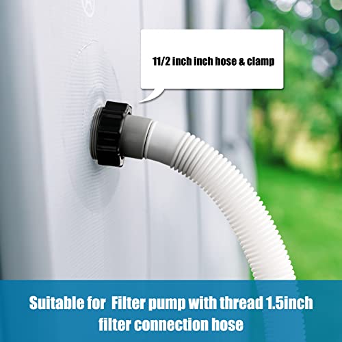 Upgrade 2 Pcs 1.5'' Diameter 59'' Length Swimming Pool Filter Hose with 4 Clamps 2 pcs 1.25 to 1.5 Type B Adapter 2 Replacement Hose Adapter W/collar for Pumps Above Ground Pools(White) - color: White