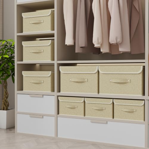 Storage Bins with Handles,Grey and Beige,10.2x7.9x6.7in,1 Pack - color: Beige/Gray, size: 10.2x7.9x6.7in(1-pack)