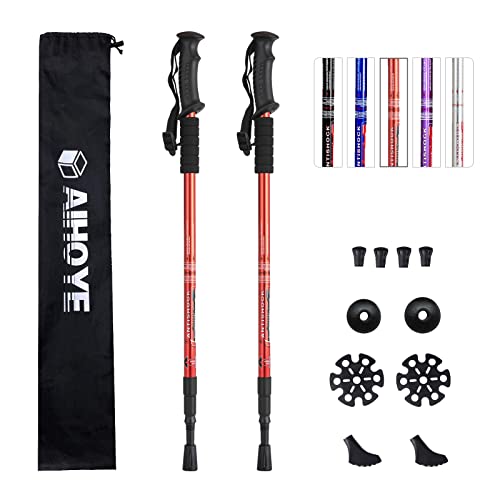 Aihoye Hiking Trekking Poles, 2 Pack Walking Hiking Sticks for Men &Women - color: red