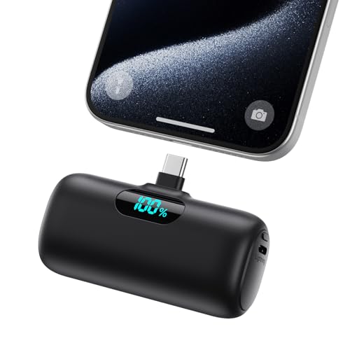 Mini Portable Charger USB C Power Bank,Upgraded 5000mAh PD Fast Charging Battery Pack Built-in USB-C Connector Travel Essential for iPhone17/17Pro/17Pro Max/Air/16 Plus/16Pro Max/15 Series,Android - color: Black