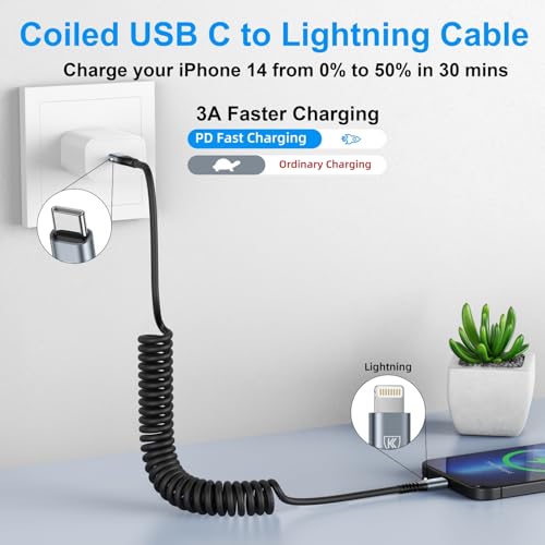 USB Type C to Lightning Cable 6FT 2Pack Coiled iPhone Charger Fast Charging | for CarPaly [Apple MFi Certified] Short USBC iPhone Cord Compatible with iPhone14/13/12/11 Pro Max/Plus/iPad/CarPlay-Black - color: Black, size: 6FT, style: Usb C to Lightning