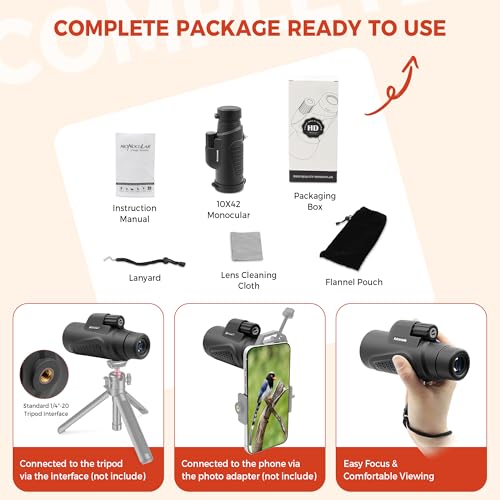 Astromania Monocular Telescope High Power 10x42 Compact Monoculars K9 Prism | Waterproof Fogproof Shockproof, Hand Strap, High Powered Compact Monocular for Adult, Bird Watching Hunting Camping Monocular - size: 10x42