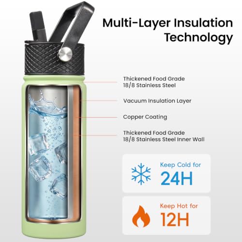 Konokyo 22 oz Insulated Stainless Steel Water Bottle with Straw Lid - color: Macaron Green, size: 22 Ounces