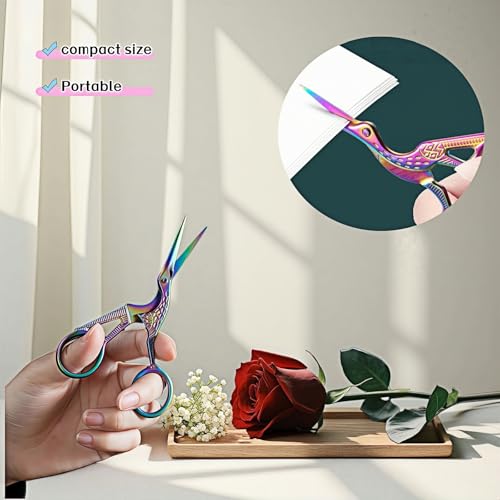 Copper Crane Embroidery Scissors,Sharp Rainbow Stainless Steel Craft Snips for Sewing,3.74 inch,Comfortable Grip for Crafts and Sewing,DIY,Tea Sachets,Ideal Gift for Precision Cutting (Colorful) - color: Colorful
