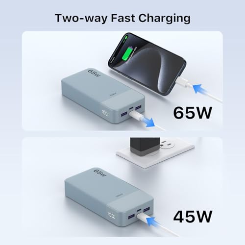 JUOVI 65W Portable Charger for Laptop Power Bank 20000mAh - color: Blue