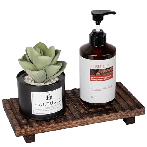 Bathroom Tray Rustic Farmhouse Decor Wood Stand, 11" * 5.5" Dark Brown | Waterproof, Lightweight, Easy Clean, Wood Riser Kitchen soap holder Accessories for Office Desk, Vanity, Counter, Sink - color: Drak Brown, size: 11" x 5.5" x 1.6"