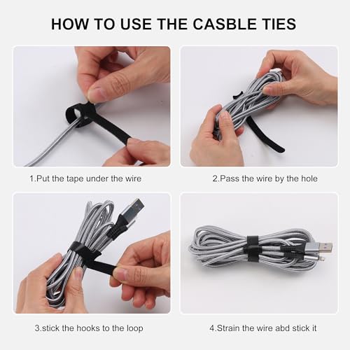 Nettbe Reusable Cable Ties, 126 PCS 6 Inches Adjustable Cord Straps Wire Organizer Cord Wrap and Hook Loop Cable Management - size: 6inches-126PCS