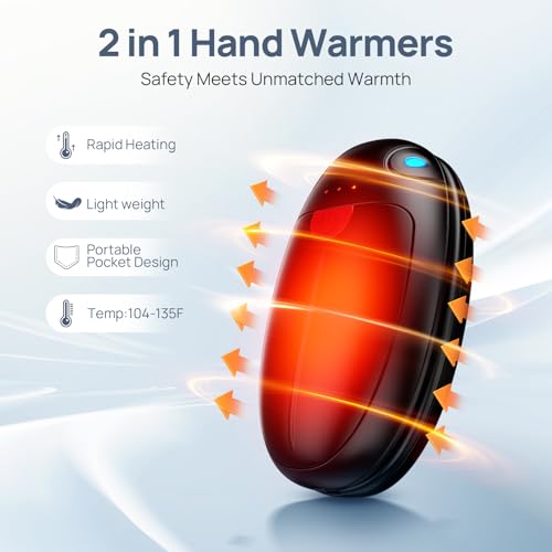Hand Warmers Rechargeable, 2 Pack Portable Pocket Hand Warmers, 20Hrs Long Heating Double Warm Electric Handwarmers, Reusable Heater for Outdoors, Camping, Hunting, Golf, Fishing