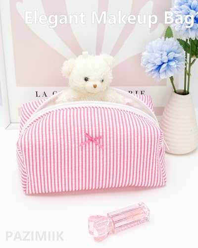 PAZIMIIK Cozy Makeup Bag for Women,Zipper Cosmetic Pouch,Stripe Candy Pink - color: Stripe Candy Pink