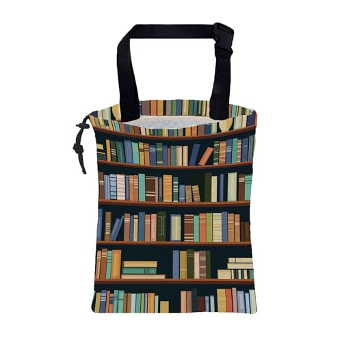 Car Trash Bag Books on Shelves Leak-Proof Car Garbage Bag with Drawstring Foldable Canvas Trash Bin with Adjustable Buckle for Car Accessories - color: Books on Shelves
