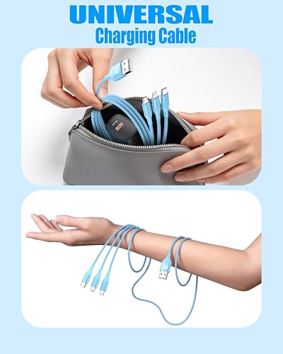 3 in 1 Multi Charging Cable for Multiple Devices Fast Charge 2Pack 4FT Blue | Car Travel Essentials,MFI Certified Universal Phone Charger with Lightning/Micro USB/Type C for Apple iPhone17-5 iPad Android - color: Blue-4ft